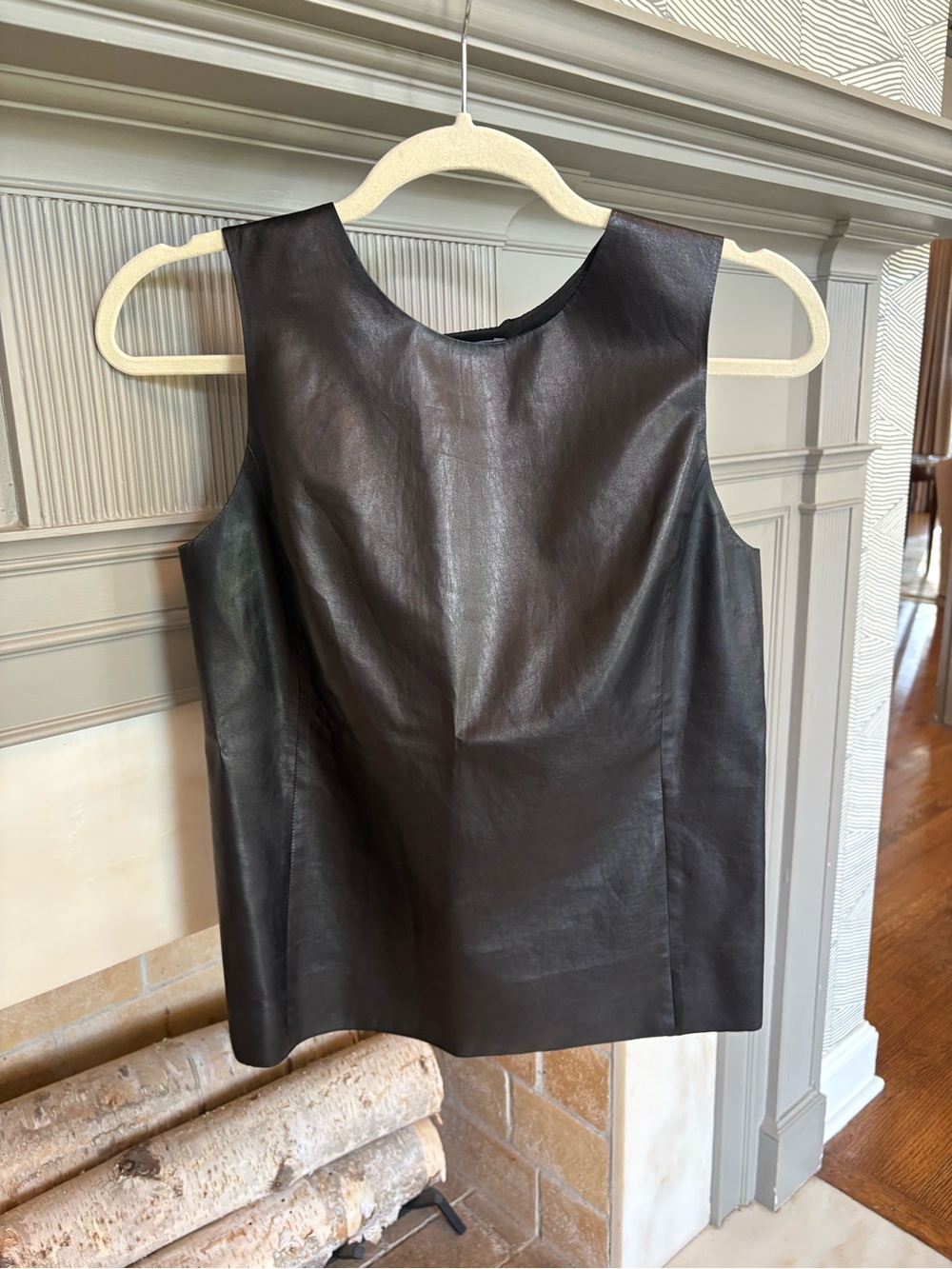 Vince Black Leather Sleeveless Tank Top